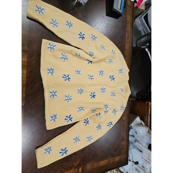 Vintage Orvis Floral Embroidered Butter Yellow Cardigan Sweater Sz S Cottagecore - Picture 4 of 6